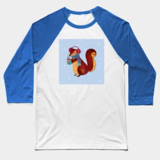 Winter squirrel drinking coffee - Cute winter Baseball T-Shirt